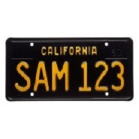 Black California passenger vehicle license plate