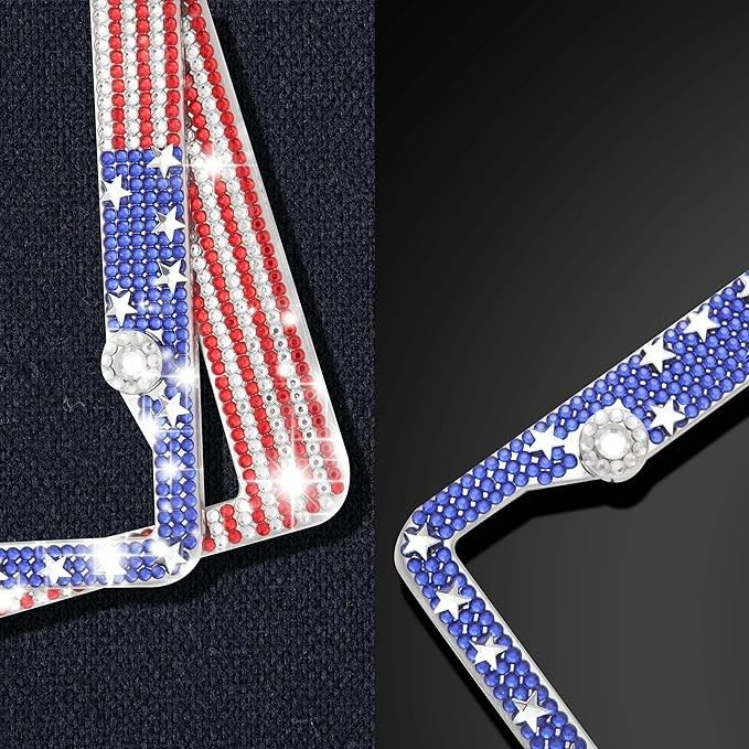 Flag Rhinestone License Plate Frame