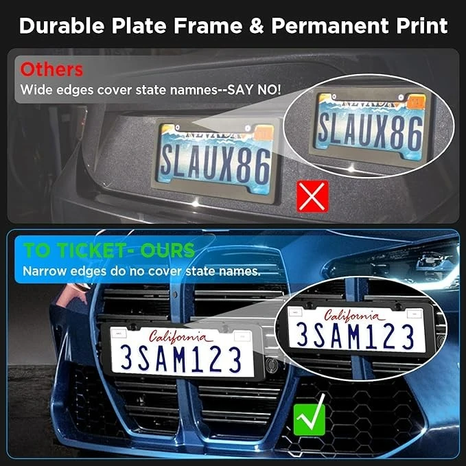 Heavy Duty Matte Black License Plate Frame Holder For Front & Rear Rustproof Stainless Steel License Plate Cover Car Accessories For Most Cars